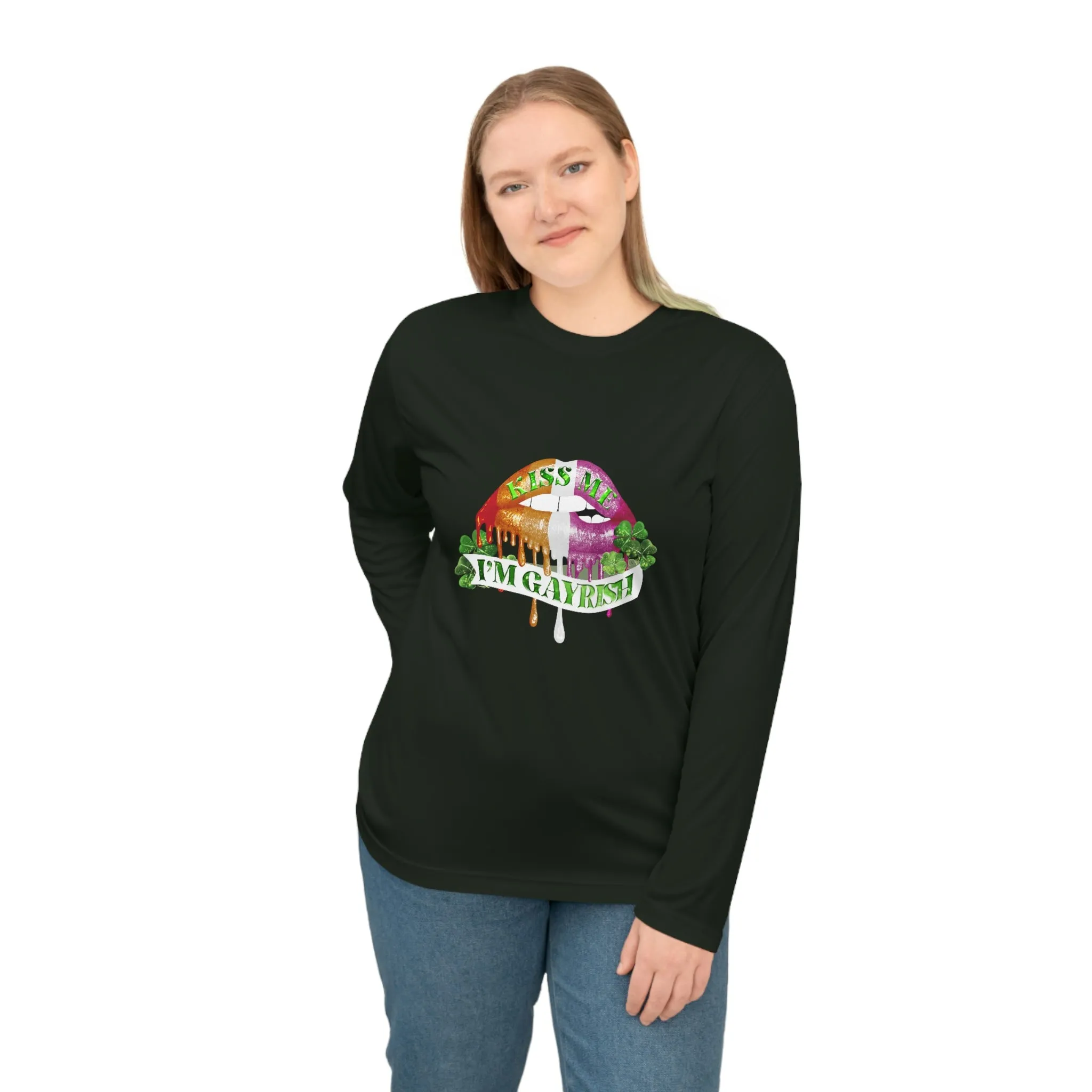 Lesbian Flag Unisex Performance Long Sleeve Shirt - Kiss Me I'm Gayrish