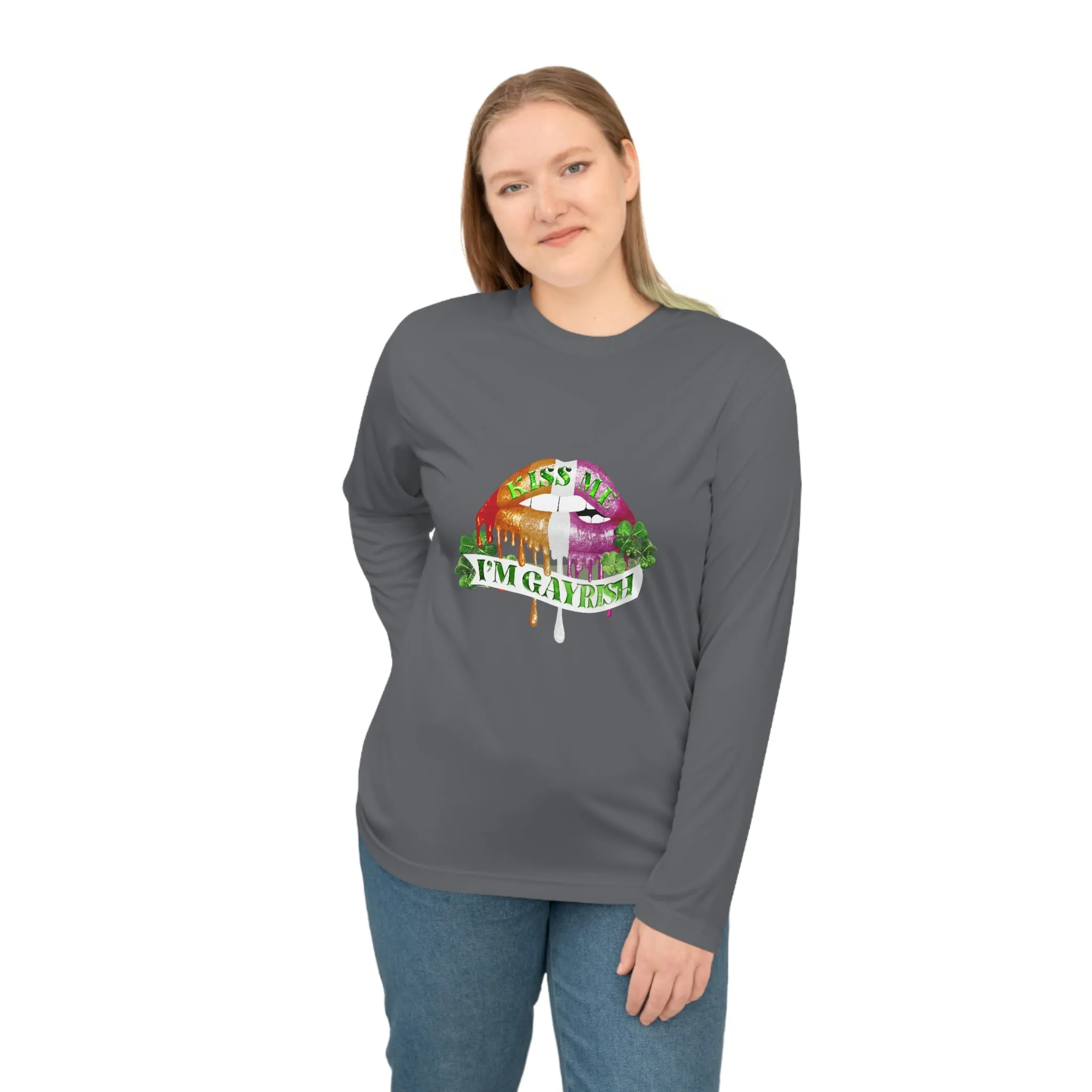 Lesbian Flag Unisex Performance Long Sleeve Shirt - Kiss Me I'm Gayrish