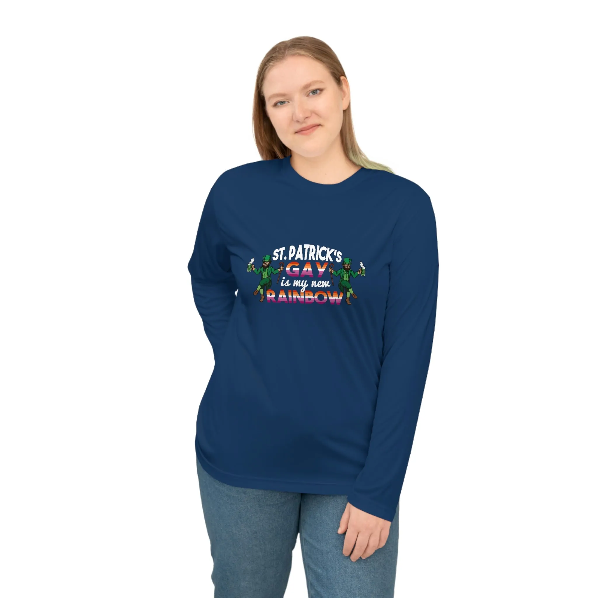 Lesbian Flag Unisex Performance Long Sleeve Shirt - Saint Patrick's Gay is My New Rainbow