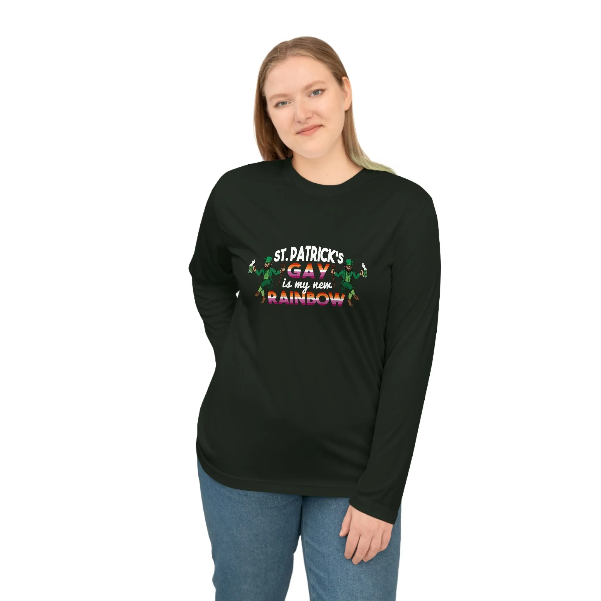 Lesbian Flag Unisex Performance Long Sleeve Shirt - Saint Patrick's Gay is My New Rainbow