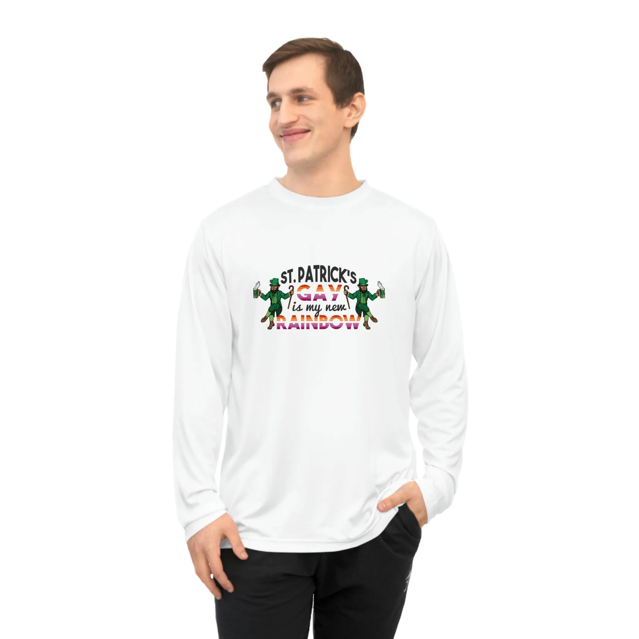 Lesbian Flag Unisex Performance Long Sleeve Shirt - Saint Patrick's Gay is My New Rainbow