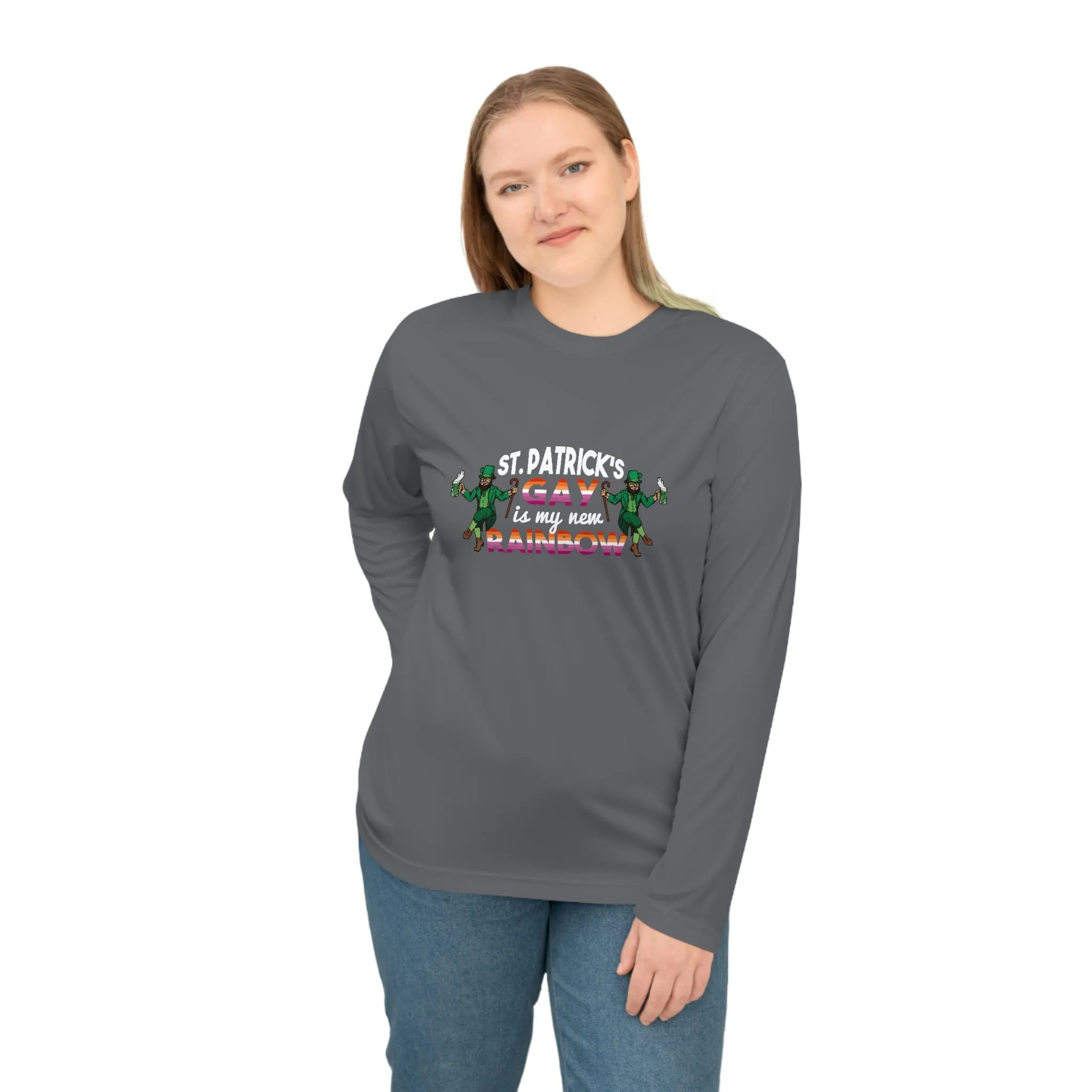 Lesbian Flag Unisex Performance Long Sleeve Shirt - Saint Patrick's Gay is My New Rainbow