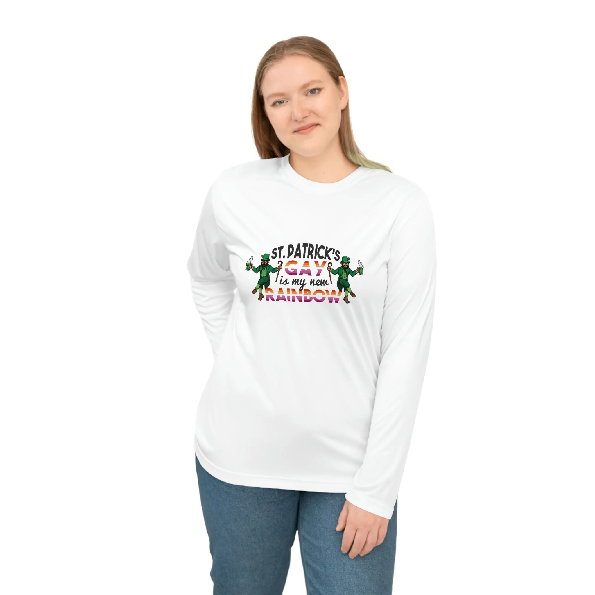 Lesbian Flag Unisex Performance Long Sleeve Shirt - Saint Patrick's Gay is My New Rainbow