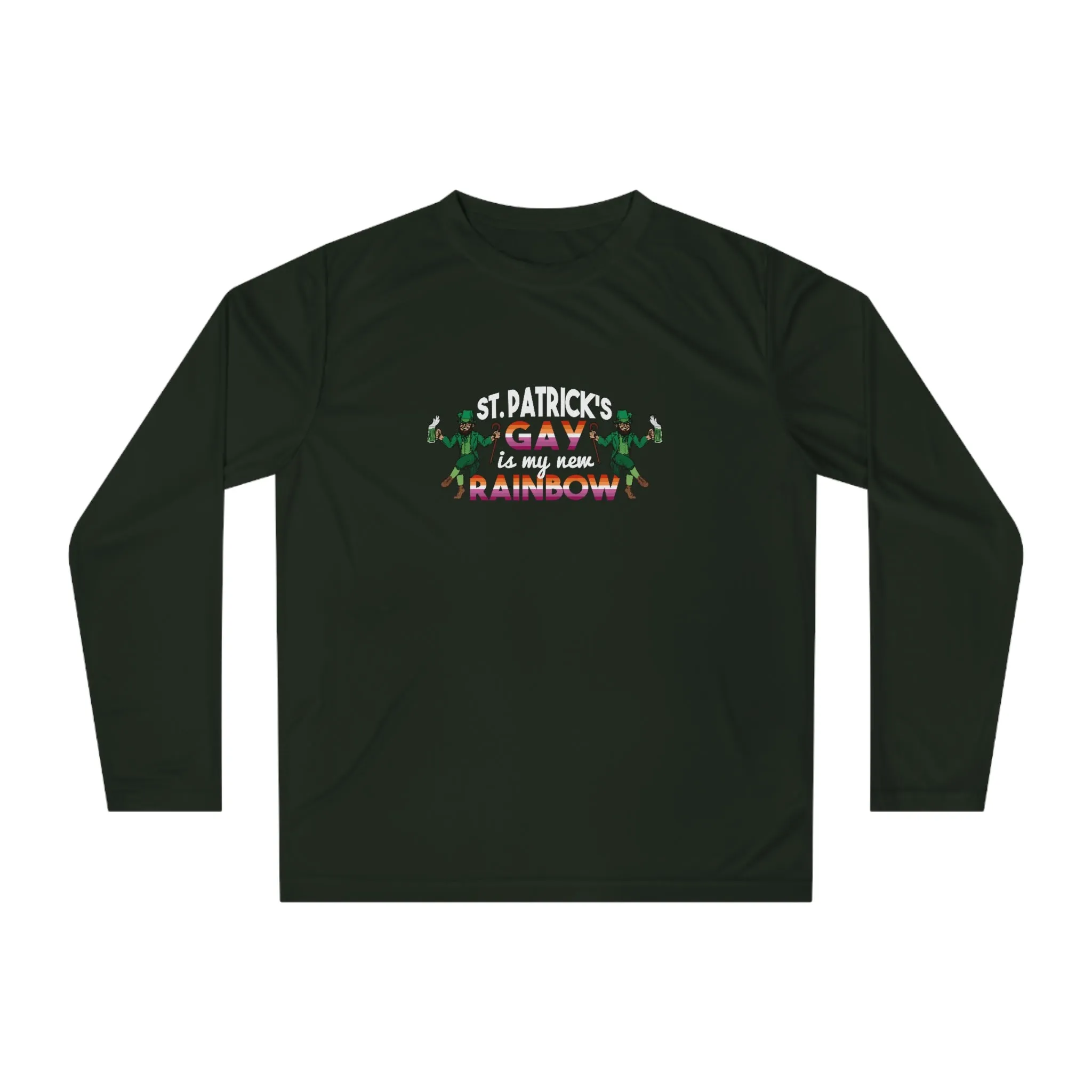 Lesbian Flag Unisex Performance Long Sleeve Shirt - Saint Patrick's Gay is My New Rainbow