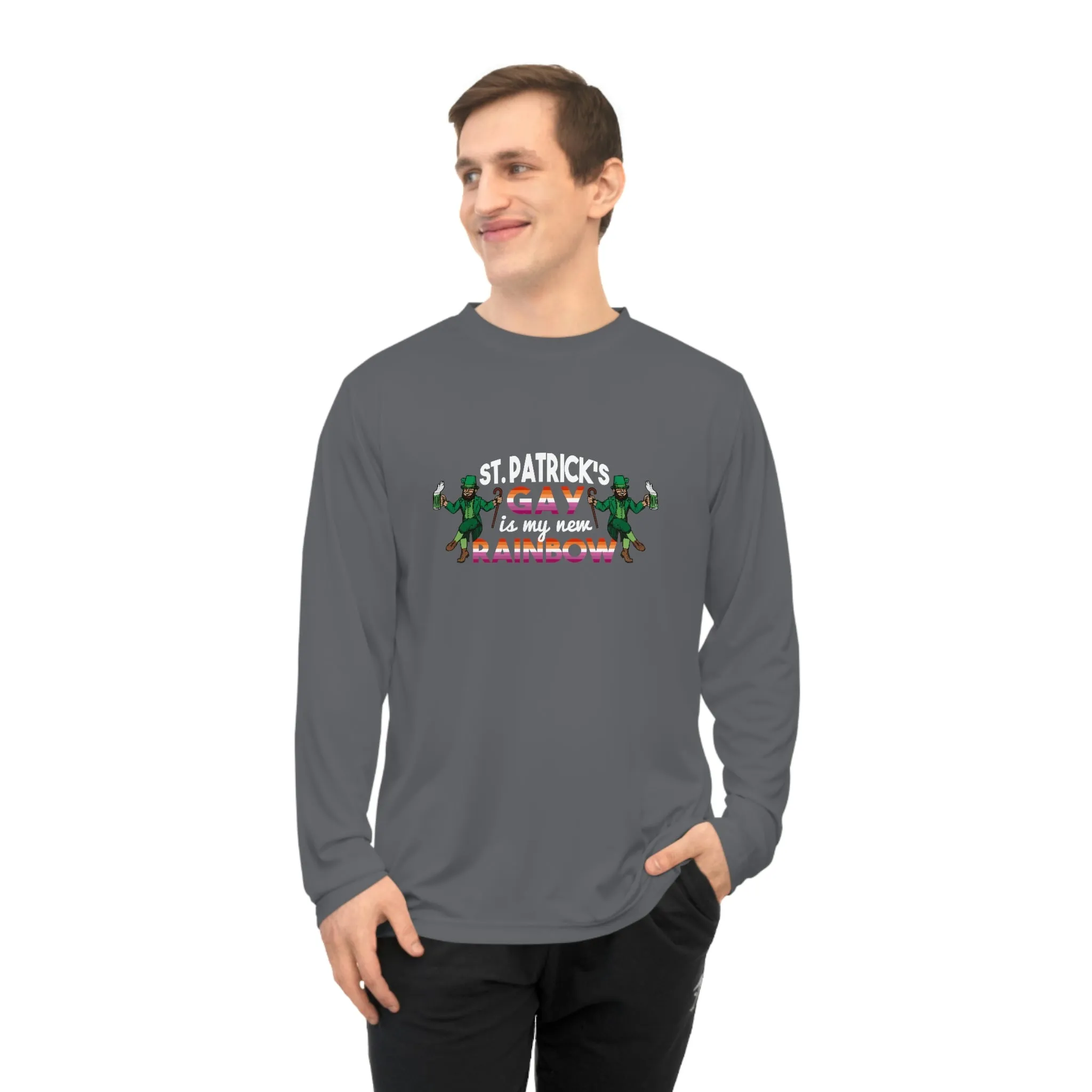 Lesbian Flag Unisex Performance Long Sleeve Shirt - Saint Patrick's Gay is My New Rainbow