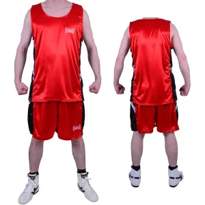 MAR-100B | Red & Black Boxing Shorts & Vest w/ White Lines