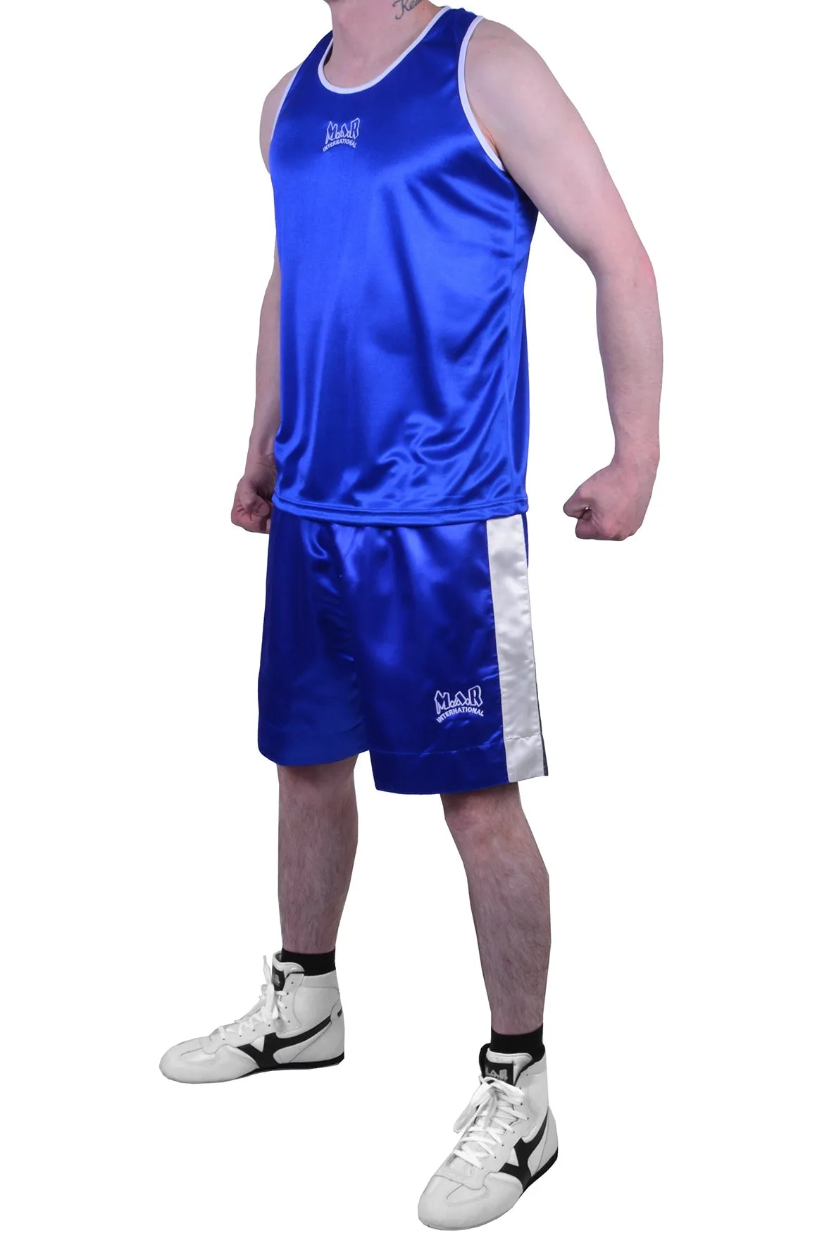 MAR-102B | Blue & White Boxing Shorts & Vest