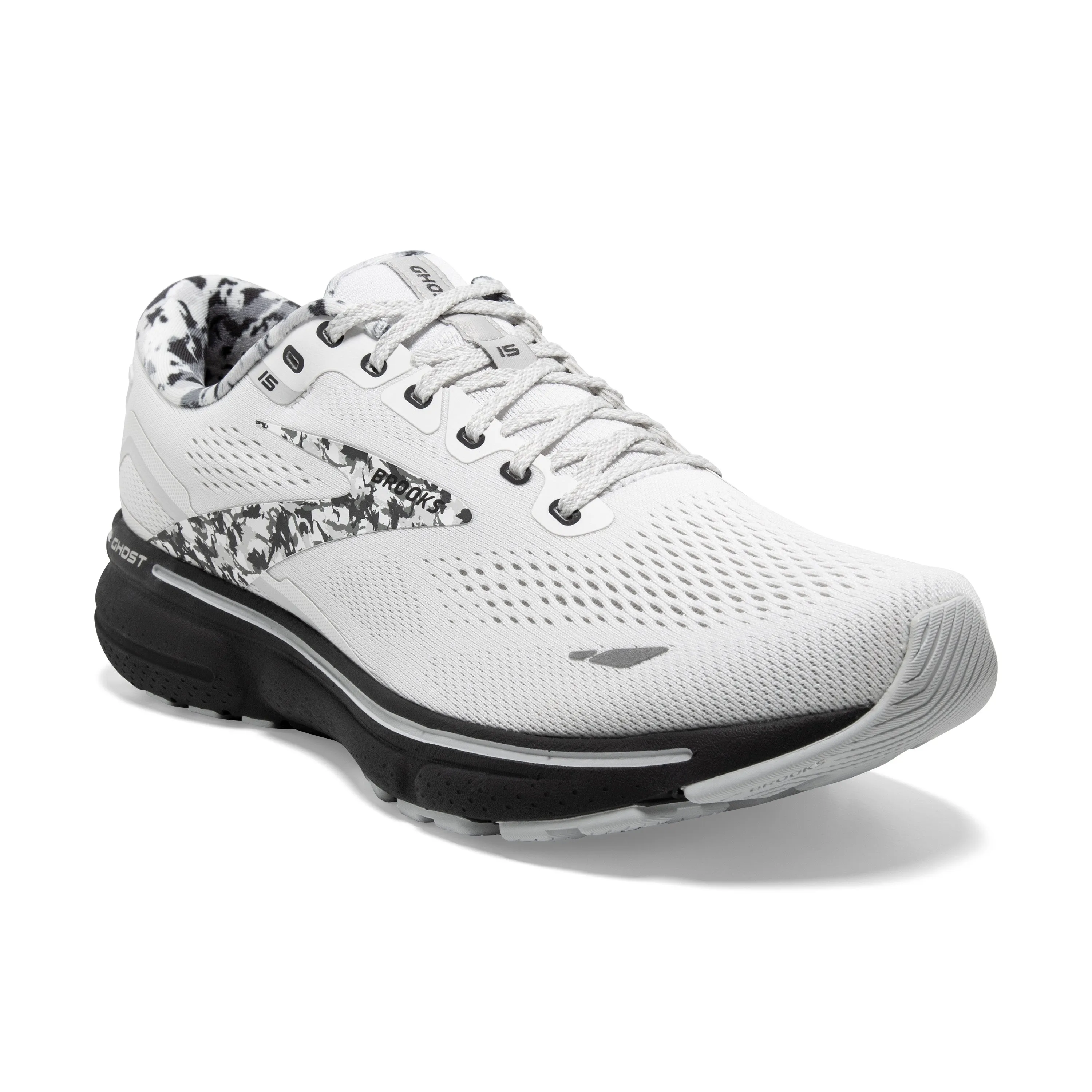 Men's Brooks Ghost 15 1103931D149 Color: White/Ebony/Oyster