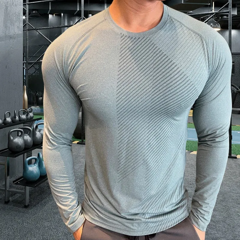 Mens Fitness Running T-shirt Gym Compression Sweatshirt Dry Fit Exercise Sports Tops Breathable Elasticity Rash Guard Clothing