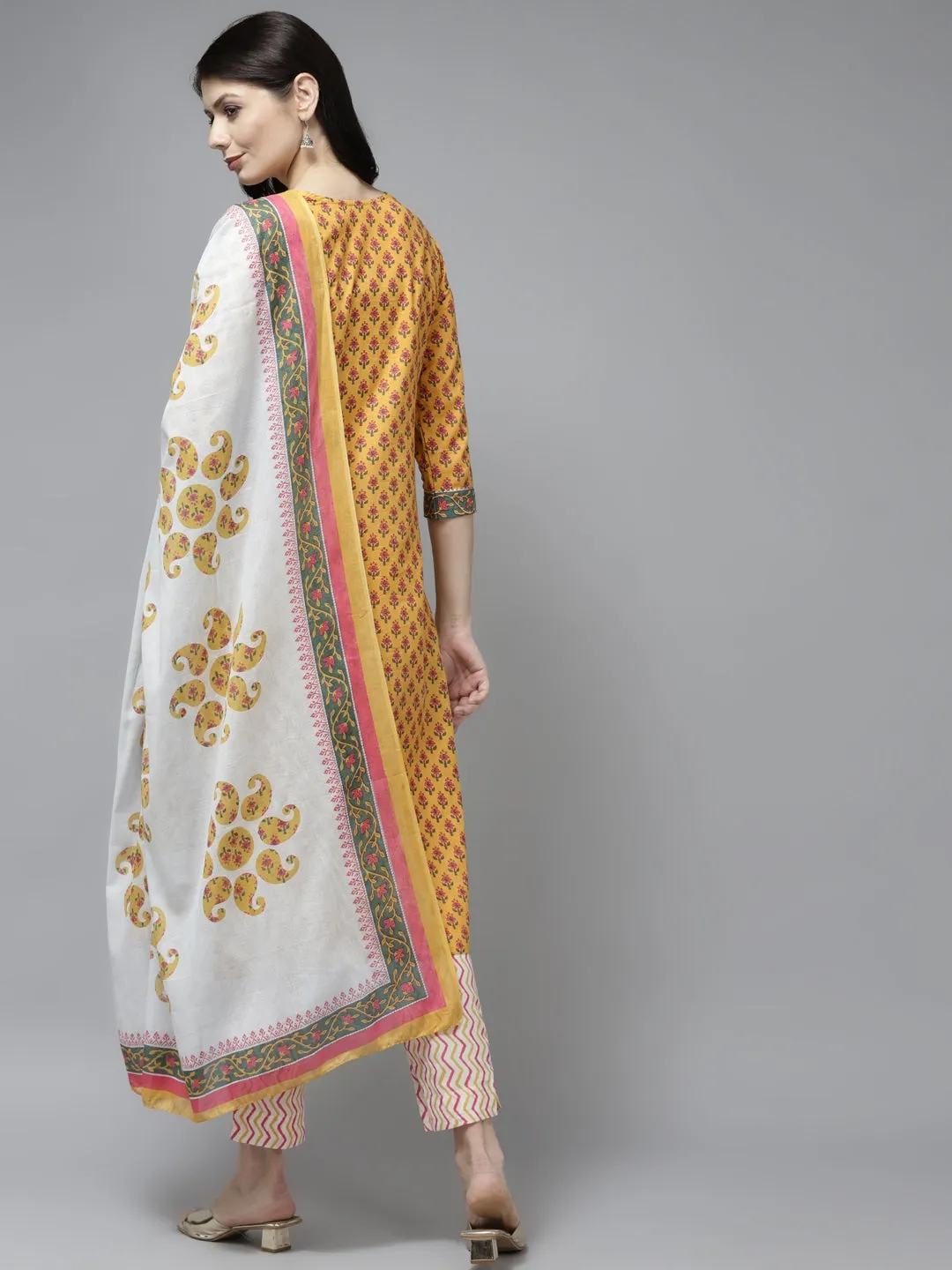 Mustard Yellow Ethnic Motifs Printed Dupatta Set