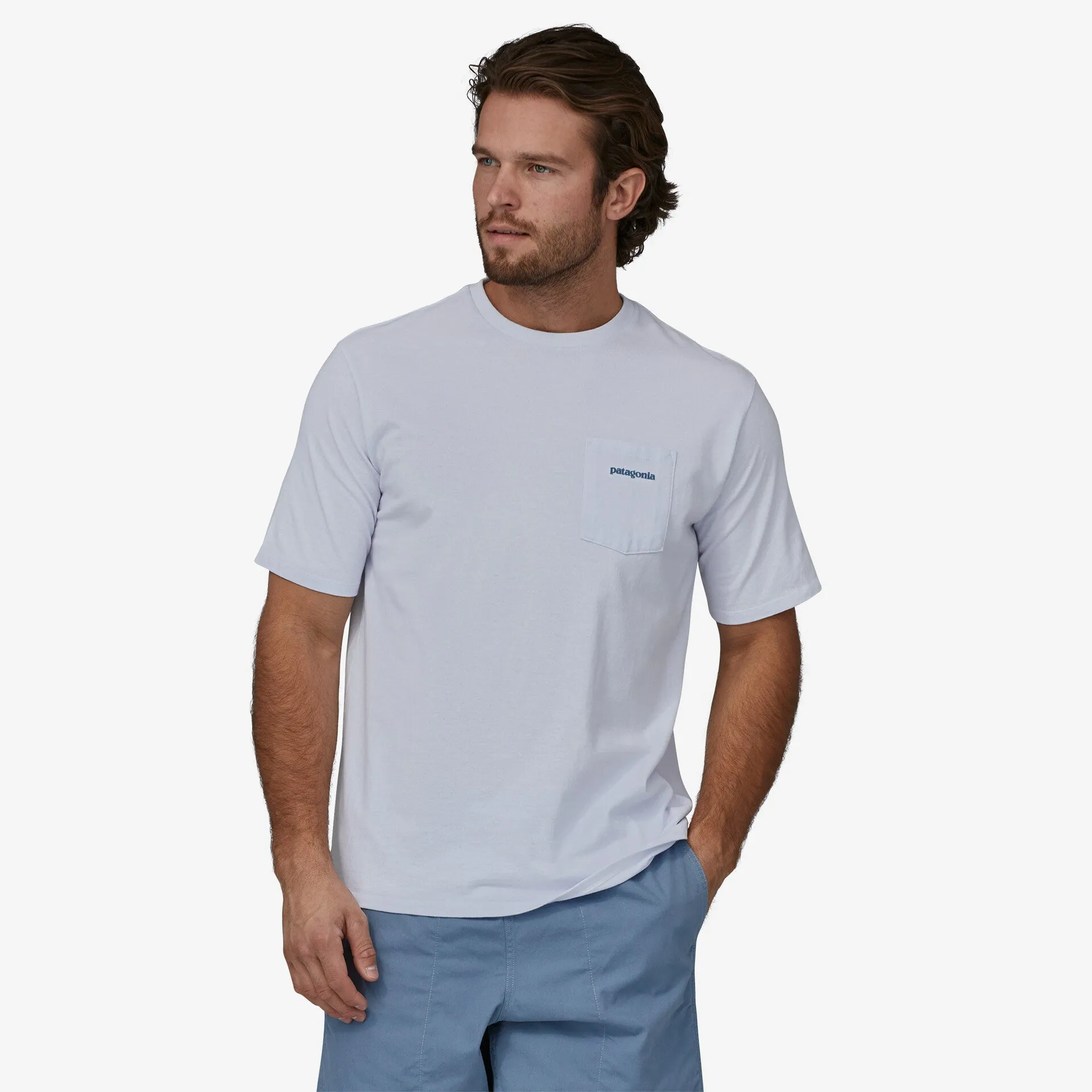 Patagonia Men's Boardshort Logo Pocket Responsibili-Tee - WHITE