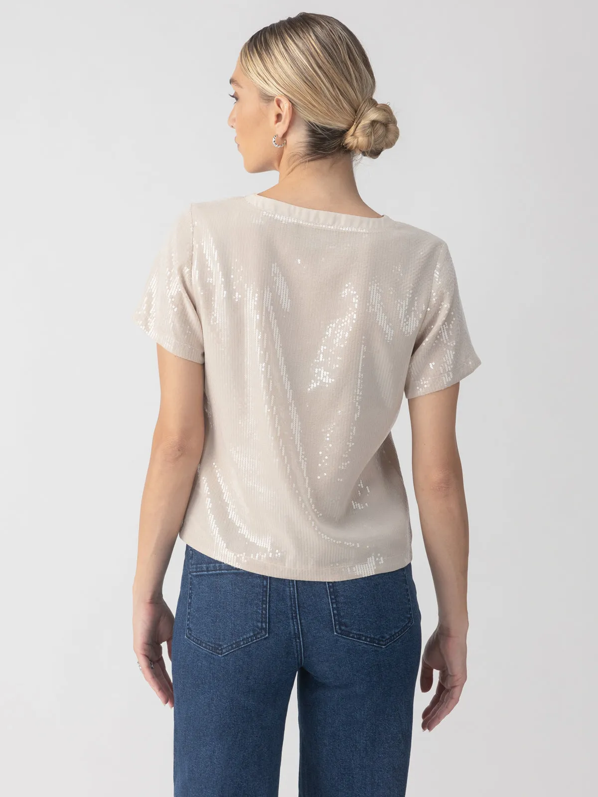 Perfect Sequin Tee Frosted Almond