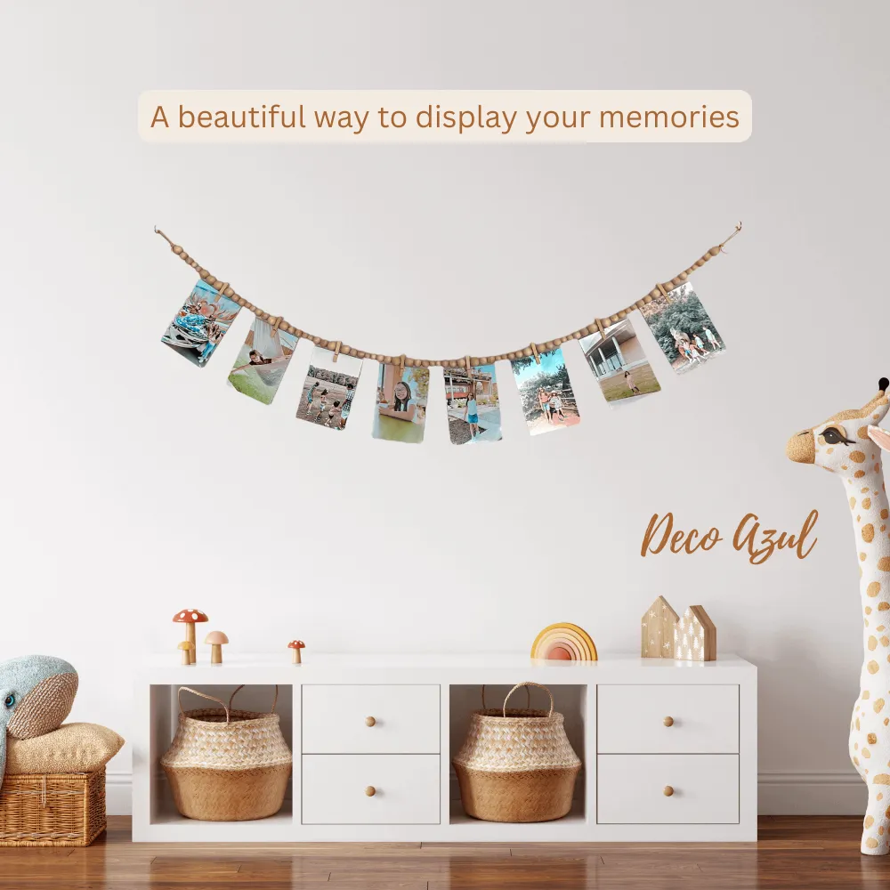 Photo display with 8 clothespins