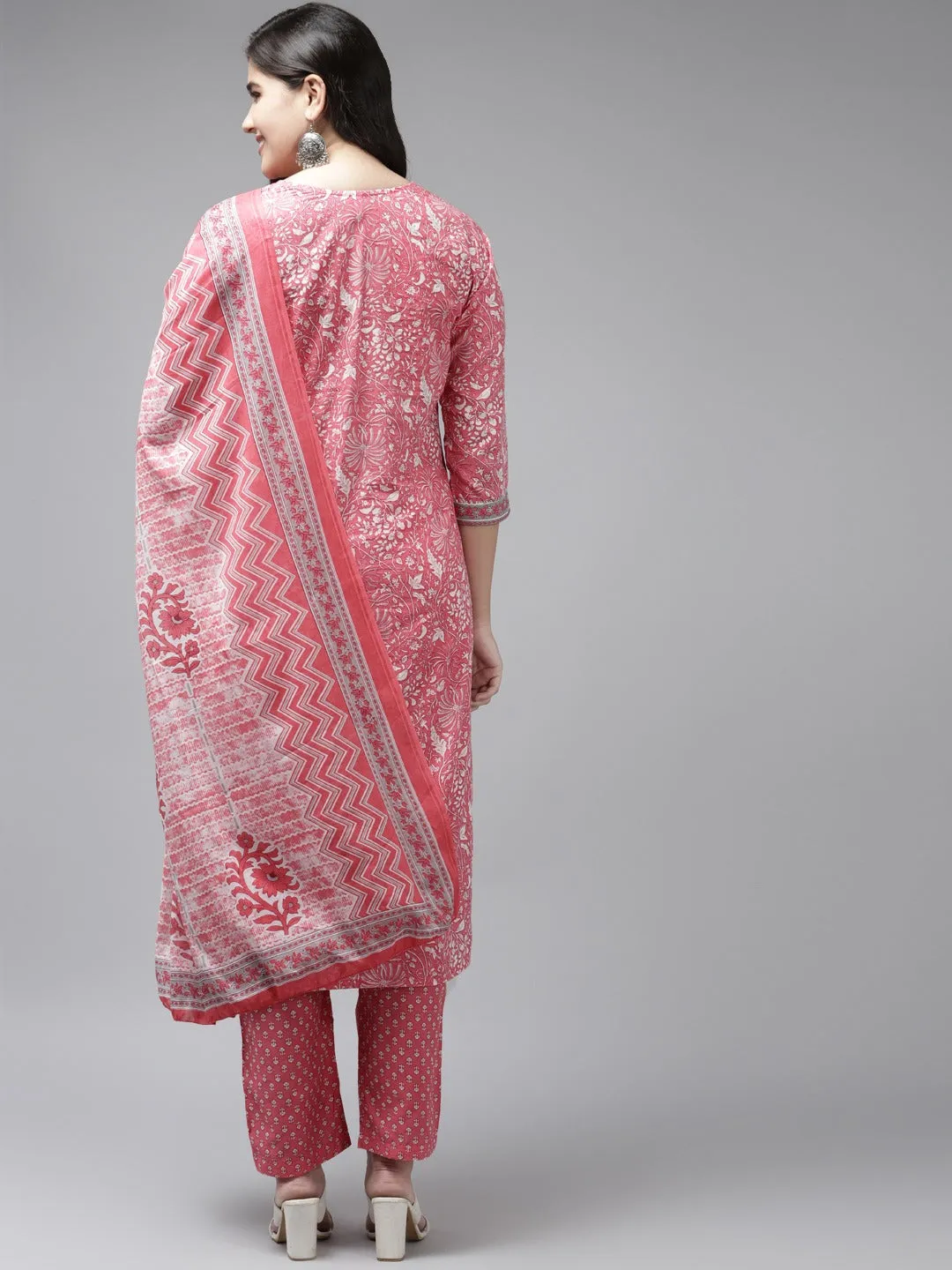 Pink Printed Cotton Dupatta Set