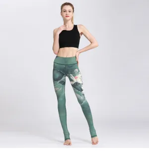 Printed Long Women Yoga Leggings High Waist Tummy Control Over The Heel Yoga Pants