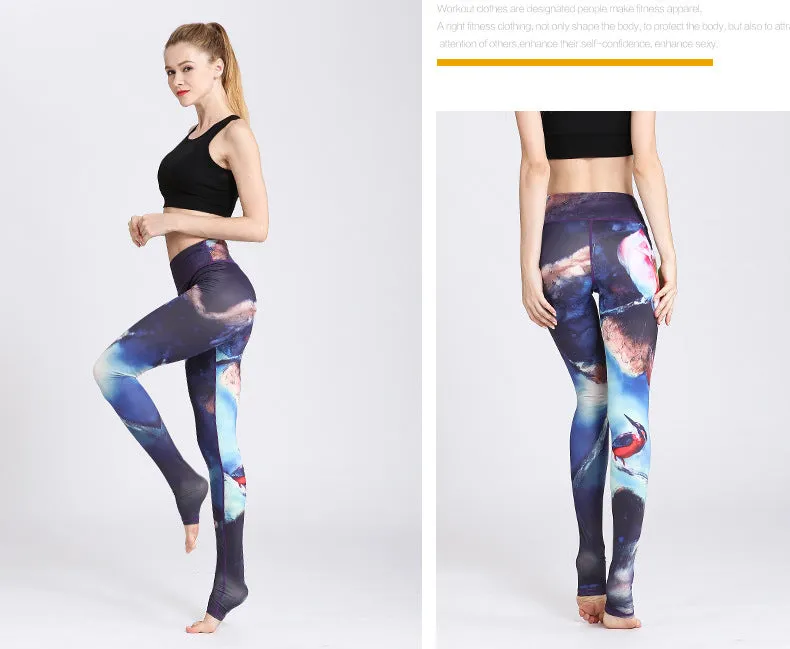 Printed Long Women Yoga Leggings High Waist Tummy Control Over The Heel Yoga Pants