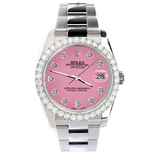 Rolex Datejust 36mm 2.7ct Diamond Bezel/Hot Pink Diamond Dial Watch TFJ-142507926