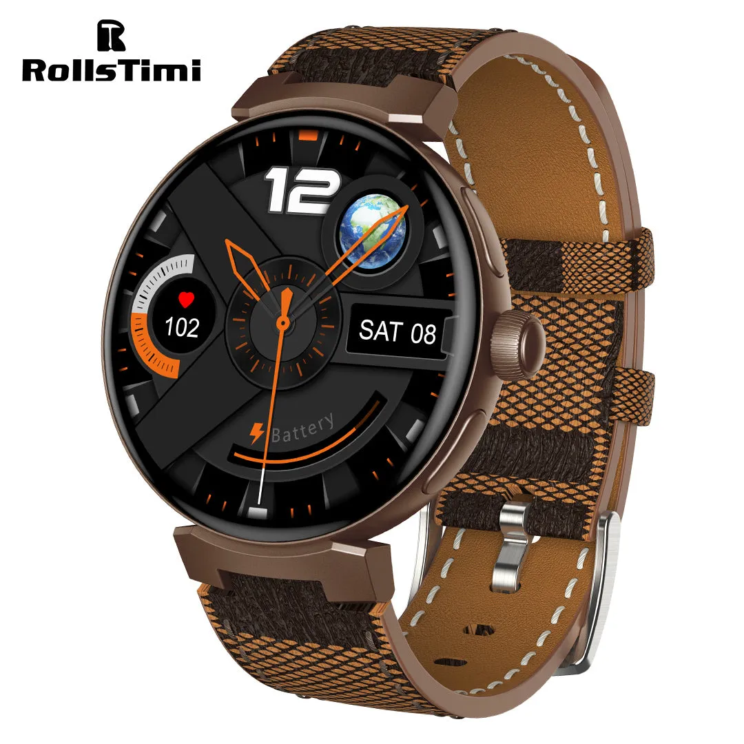 RollsTimi RT05 Men's Fashion Smartwatch Unique Sports Fitness Tracker Waterproof Leather Smart Watch for Women, Bluetooth Call, Heart Rate Blood Pressure Monitor