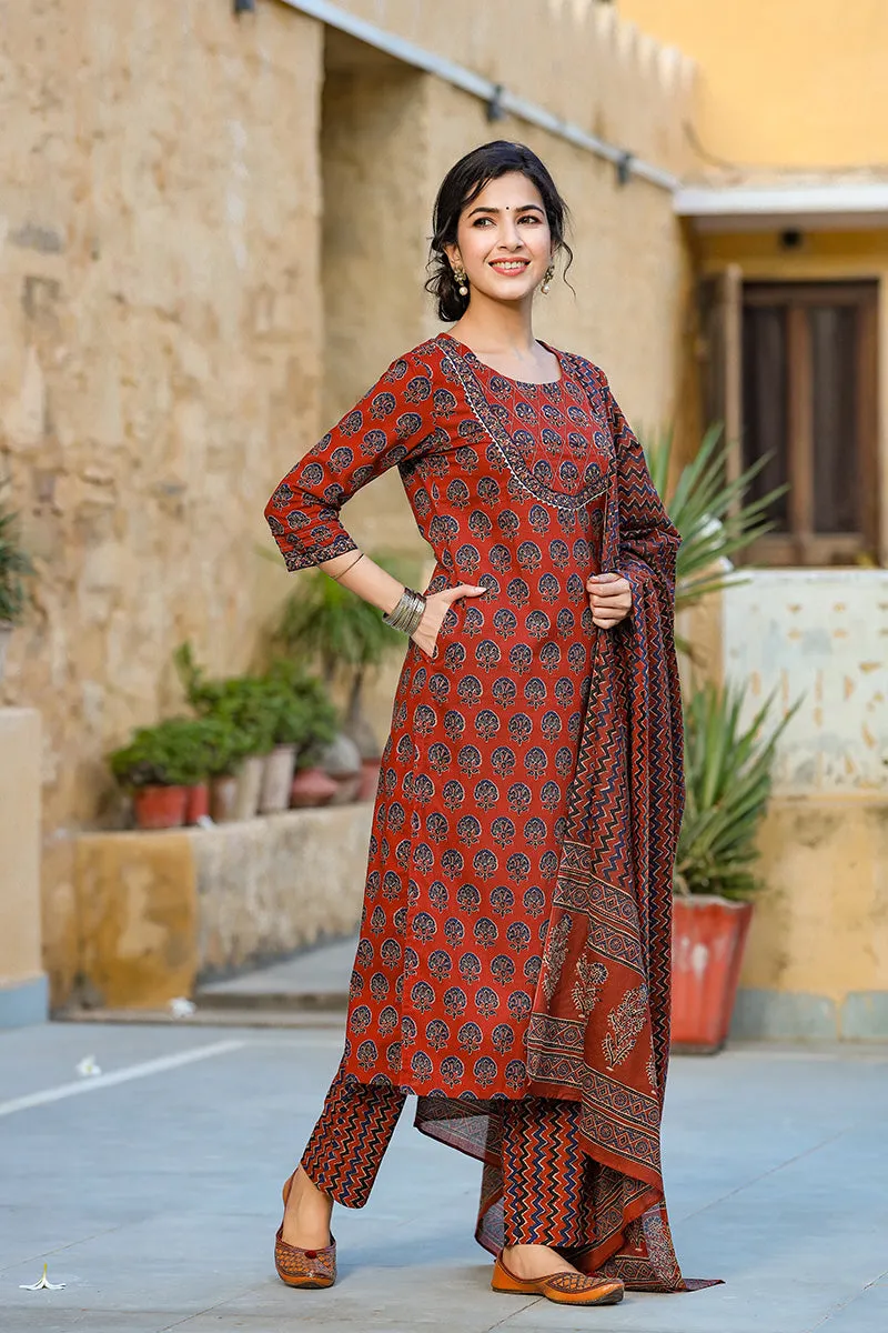 Rust Rayon Blend Suit Set