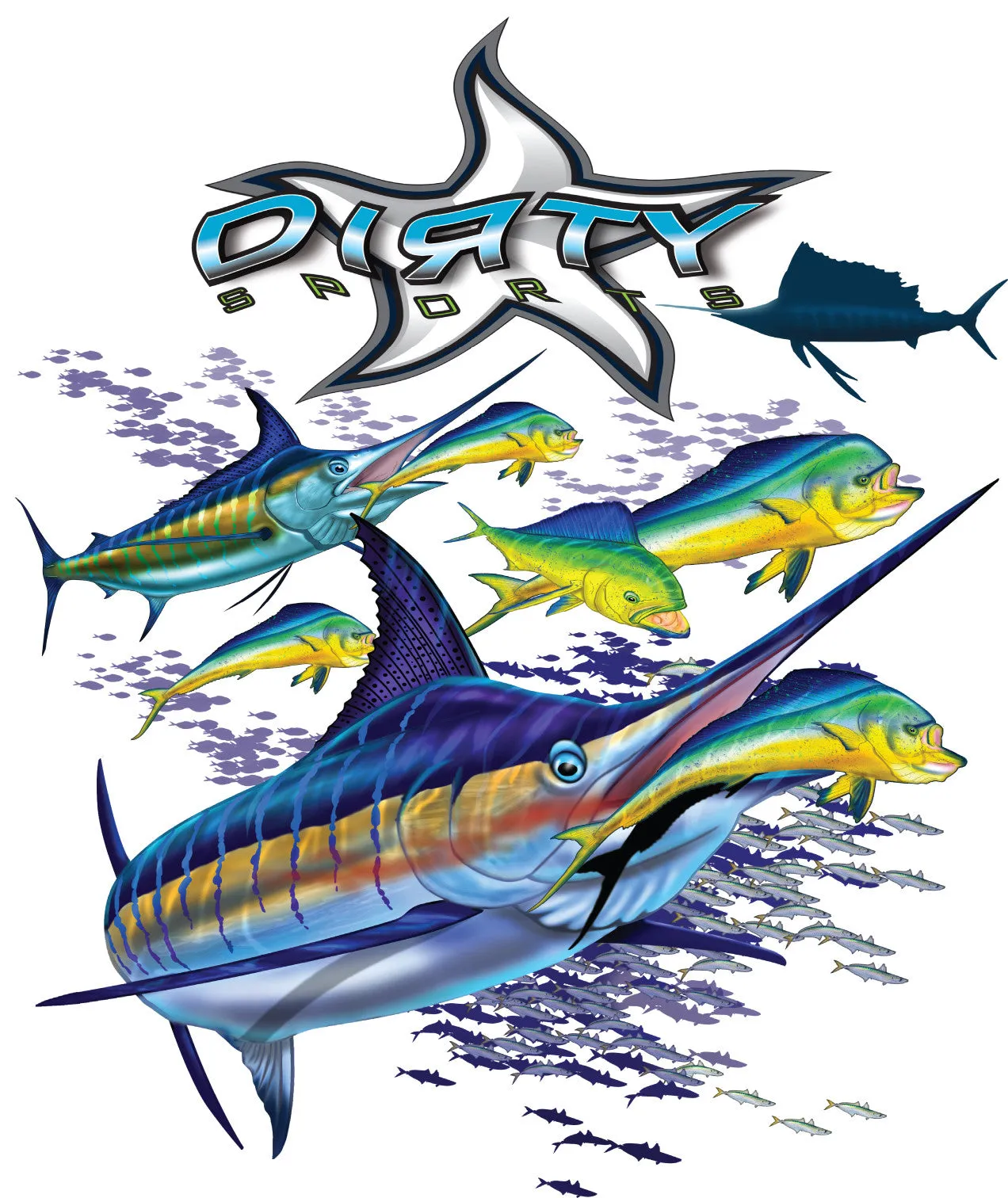 Sailfish with Dolphin - Long Sleeve Polyester Fishing Shirt