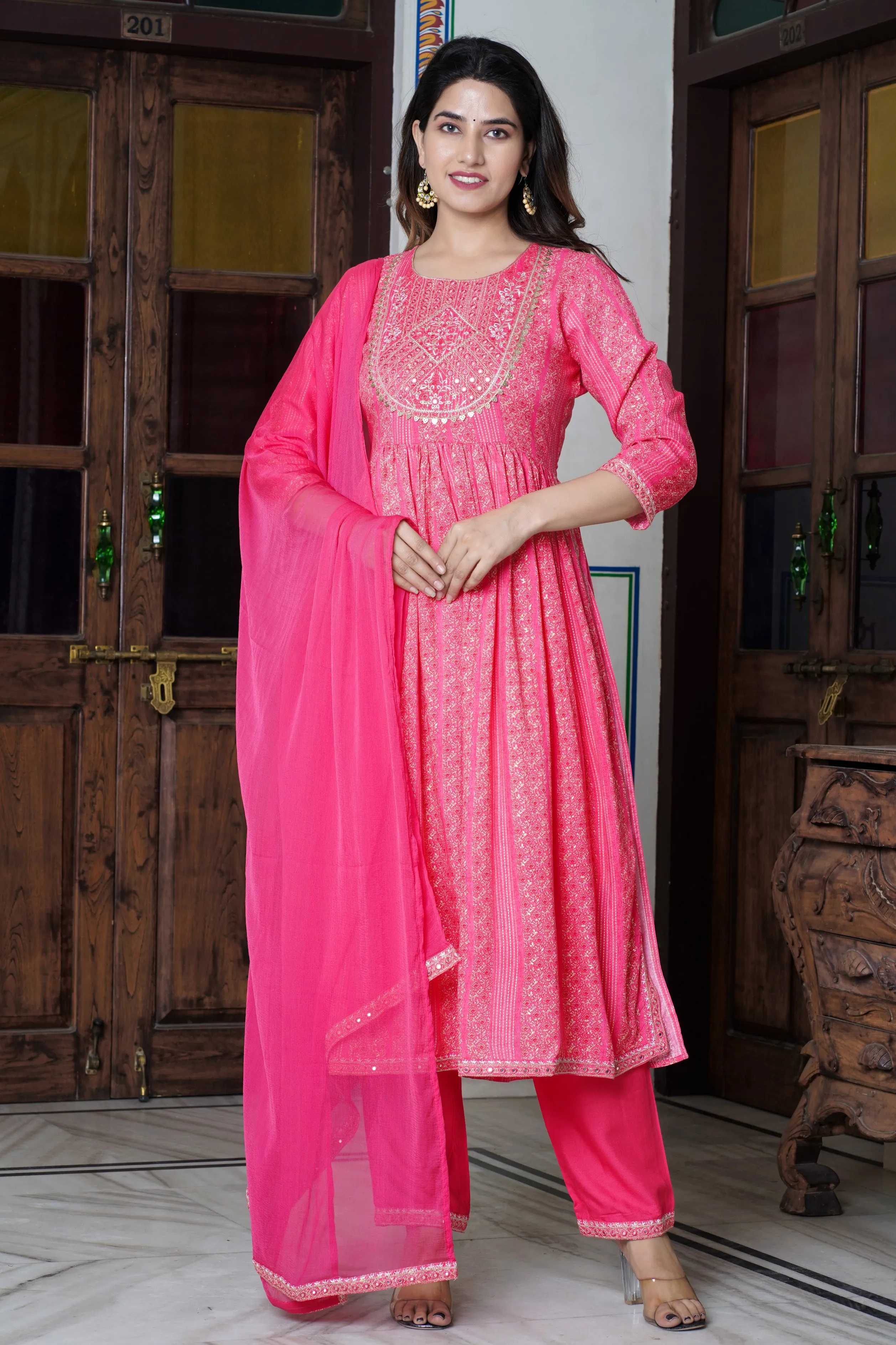 Women Ethnic Motifs Printed Empire Pure Cotton Kurta With Trousers  Dupatta