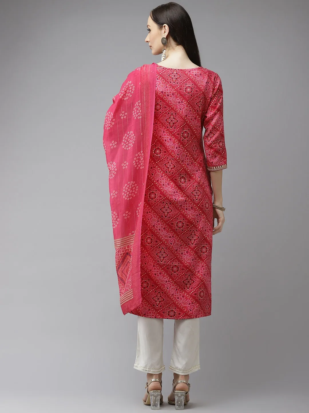 Women Pink Bandhani Printed Dupatta Set