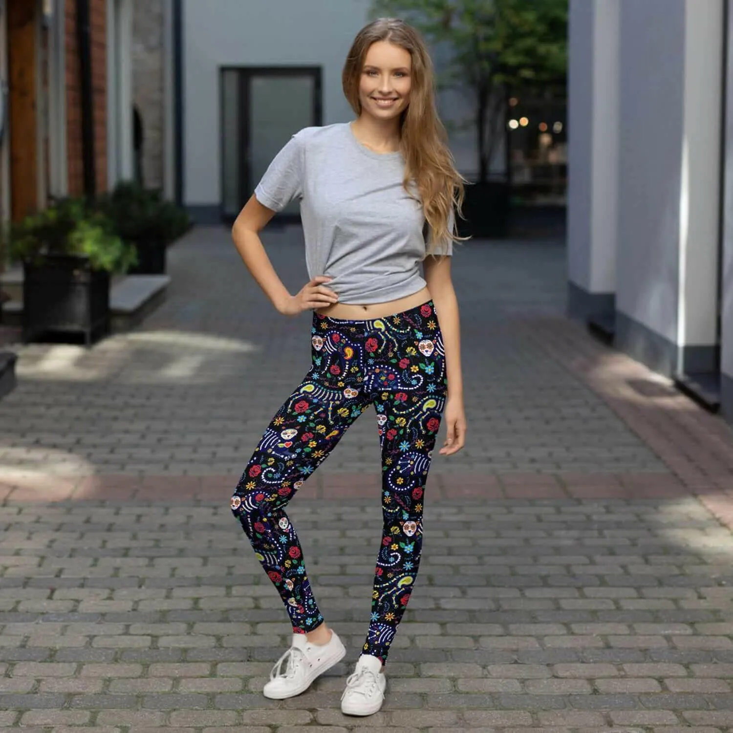 Womens Sugar Skull Cat Leggings